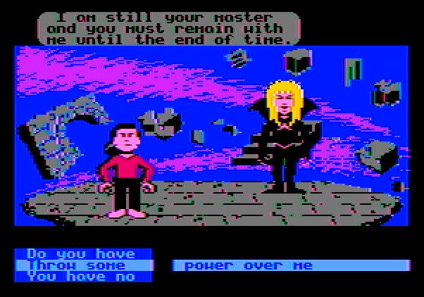 Labyrinth: The Computer Game Apple II Screenshot: Facing Jareth at last...