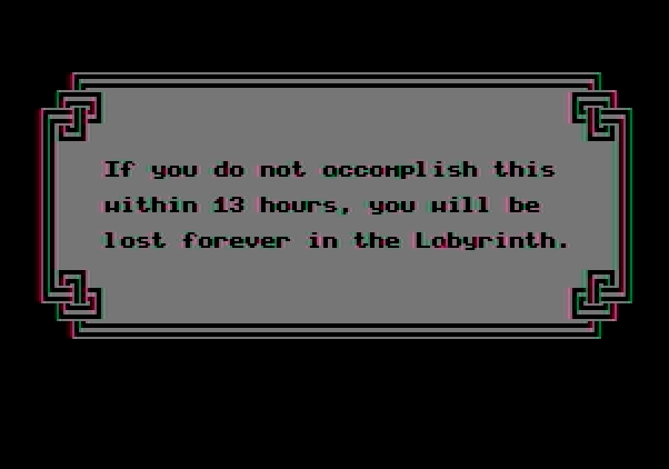 Labyrinth: The Computer Game Apple II Screenshot: I have a 13 hour time limit...