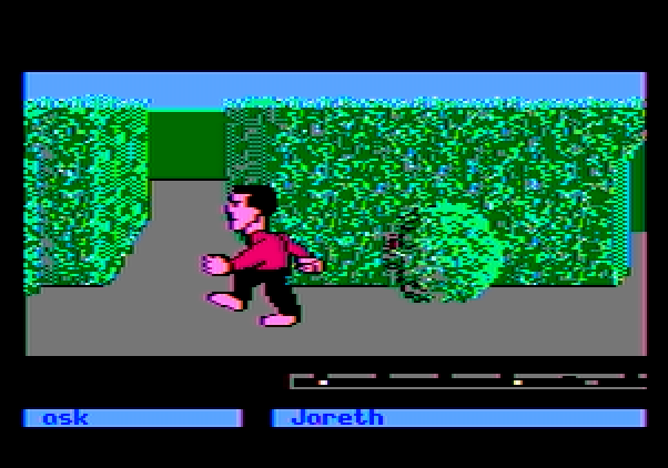 Labyrinth: The Computer Game Apple II Screenshot: Lost in the hedge maze...