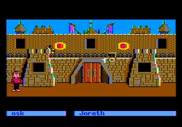 Labyrinth: The Computer Game Apple II Screenshot: Outside the goblin city...