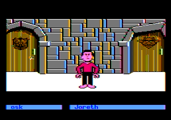 Labyrinth: The Computer Game Apple II Screenshot: Some more doors...which one should I choose?