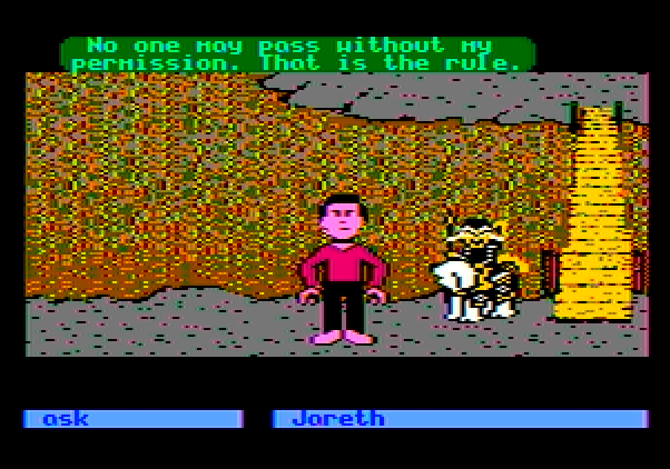 Labyrinth: The Computer Game Apple II Screenshot: I'll need permission to pass...