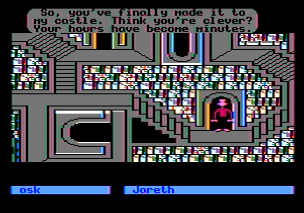 Labyrinth: The Computer Game Apple II Screenshot: I now have very little time to defeat Jareth!