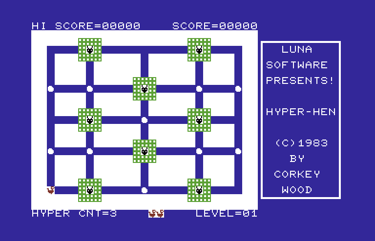 Hyper-Hen Commodore 64 Screenshot: Starting screen.