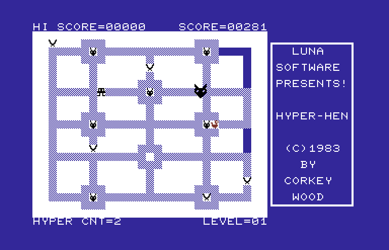 Hyper-Hen Commodore 64 Screenshot: Level 01 almost completed...