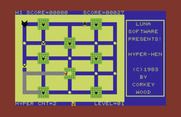 Hyper-Hen for Commodore 64 - Game start; the screen flashes when a coyote is released from a cage!
