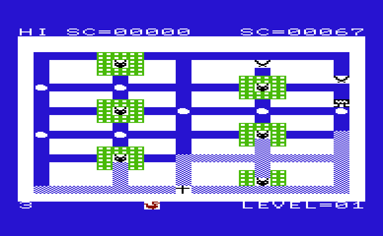 Hyper-Hen Commodore VIC-20 Screenshot: I was caught! I'll have to start again now.