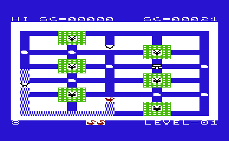 Hyper-Hen Commodore VIC-20 Screenshot: The hen starts to fill in the board.