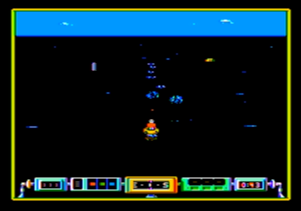 Airheart Apple II Screenshot: Blasting opponents.