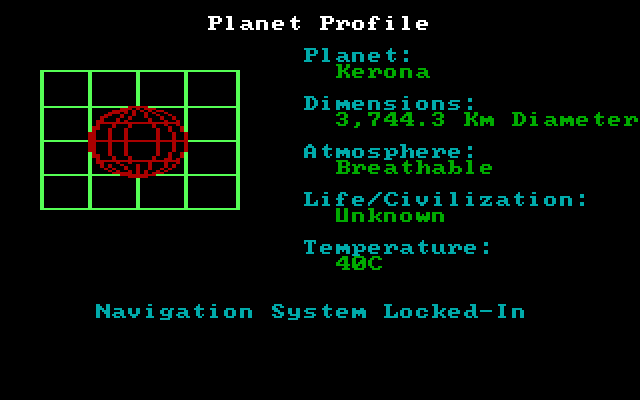 Space Quest: Chapter I - The Sarien Encounter IBM PC/Compatibles Screenshot: Planet profile for Kerona...this is where we'll be landing!