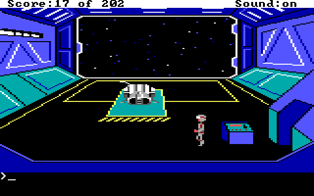 Space Quest: Chapter I - The Sarien Encounter IBM PC/Compatibles Screenshot: Ah, an escape pod, just what I need!