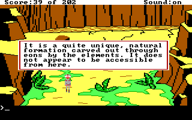 Space Quest: Chapter I - The Sarien Encounter IBM PC/Compatibles Screenshot: Examining a rock bridge.