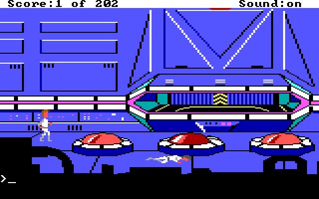 Space Quest: Chapter I - The Sarien Encounter IBM PC/Compatibles Screenshot: Some sort of a control room...