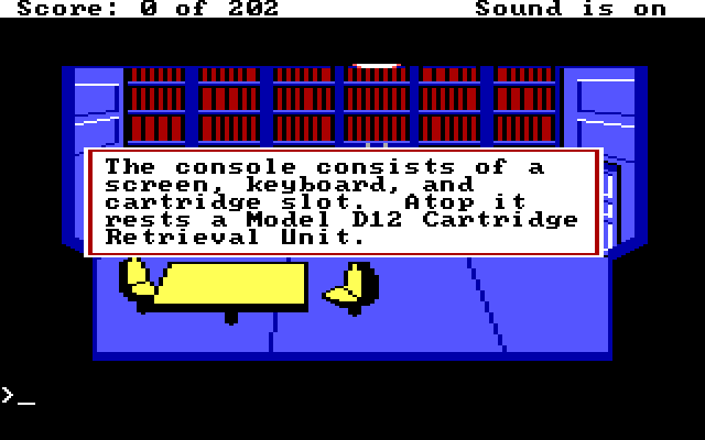 Space Quest: Chapter I - The Sarien Encounter IBM PC/Compatibles Screenshot: Examining a computer console.