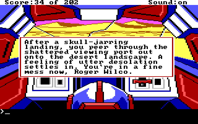 Space Quest: Chapter I - The Sarien Encounter IBM PC/Compatibles Screenshot: A crash landing on Kerona!