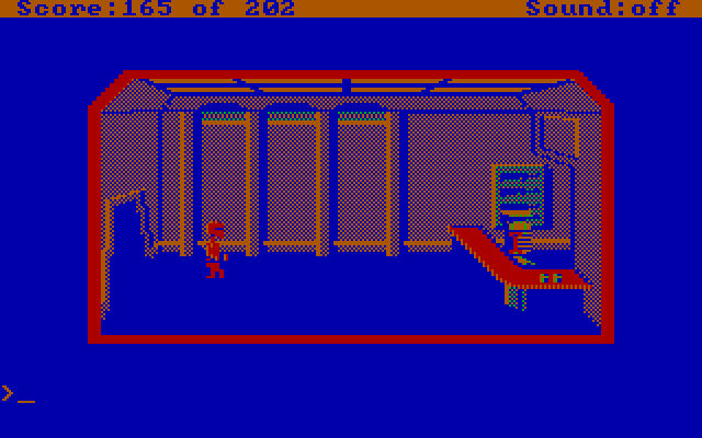 Space Quest: Chapter I - The Sarien Encounter IBM PC/Compatibles Screenshot: The armory...a good place to acquire a weapon, if you can acquire an id card!
