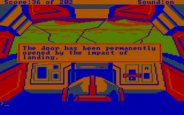 Space Quest: Chapter I - The Sarien Encounter IBM PC/Compatibles Screenshot: A crash landing!