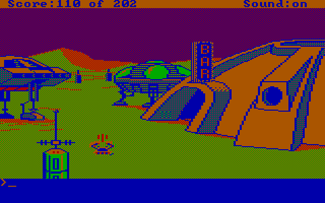 Space Quest: Chapter I - The Sarien Encounter IBM PC/Compatibles Screenshot: Arrived at Ulence Flats...