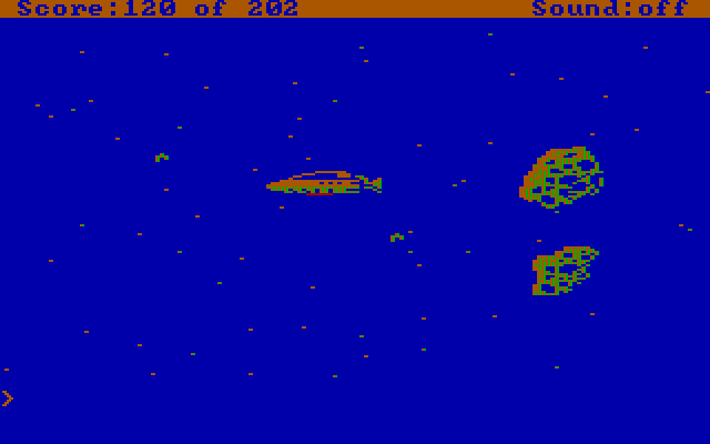 Space Quest: Chapter I - The Sarien Encounter IBM PC/Compatibles Screenshot: An arcade sequence...avoid the asteroids...