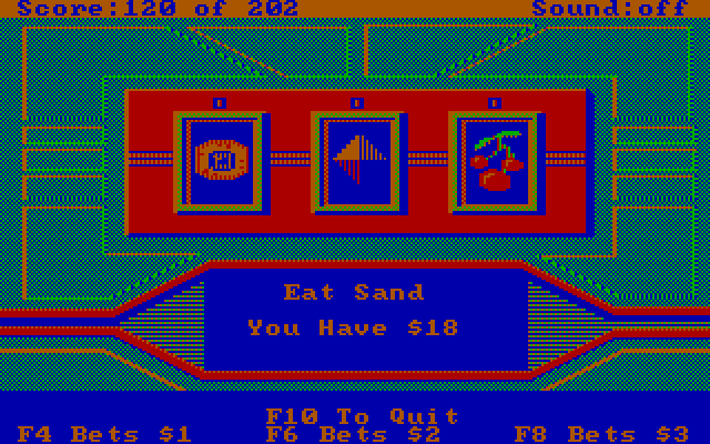 Space Quest: Chapter I - The Sarien Encounter IBM PC/Compatibles Screenshot: Losing at slots...Eat Sand!