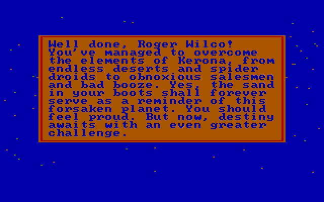 Space Quest: Chapter I - The Sarien Encounter IBM PC/Compatibles Screenshot: Successfully escaped Kerona!