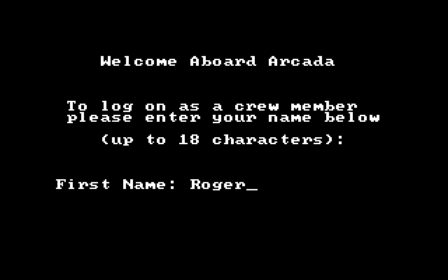 Space Quest: Chapter I - The Sarien Encounter IBM PC/Compatibles Screenshot: Welcome aboard! What's your name?
