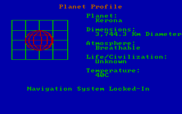 Space Quest: Chapter I - The Sarien Encounter IBM PC/Compatibles Screenshot: Looks like I'm being navigated to the planet Kerona...