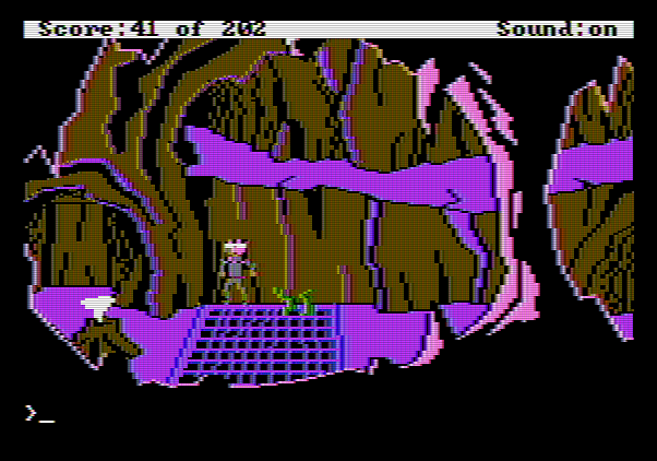 Space Quest: Chapter I - The Sarien Encounter Apple II Screenshot: Exploring a cave; watch out for tentacles!