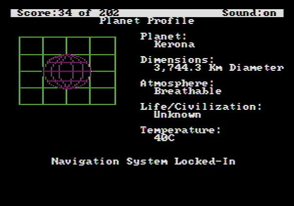 Space Quest: Chapter I - The Sarien Encounter Apple II Screenshot: Looks like we're going to Kerona...