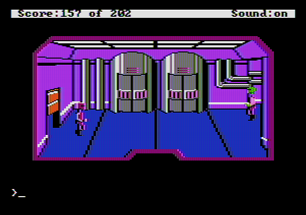 Space Quest: Chapter I - The Sarien Encounter Apple II Screenshot: Disguised as a Sarien...