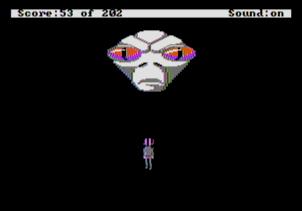 Space Quest: Chapter I - The Sarien Encounter Apple II Screenshot: Meeting a giant hologram!