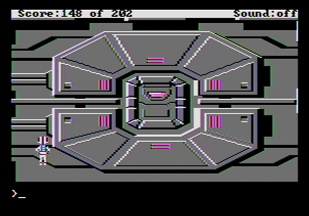Space Quest: Chapter I - The Sarien Encounter Apple II Screenshot: An airlock door; let's see if I can sneak in...