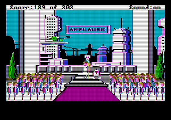 Space Quest: Chapter I - The Sarien Encounter Apple II Screenshot: Congratulations for saving the galaxy!