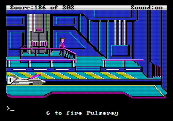 Space Quest: Chapter I - The Sarien Encounter Apple II Screenshot: An escape pod! I need to get out of here fast...