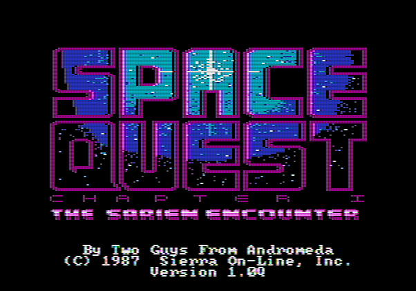 Space Quest: Chapter I - The Sarien Encounter Apple II Screenshot: Title screen.