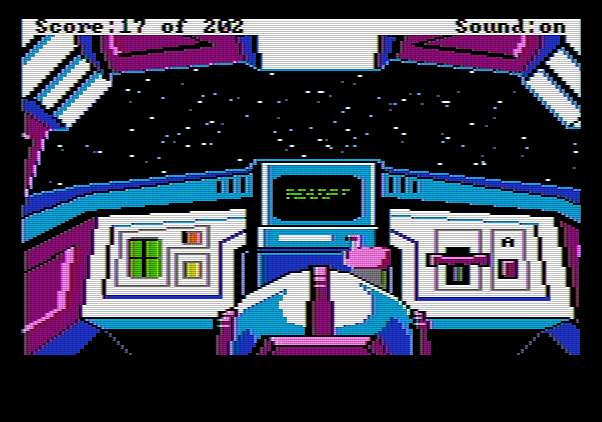 Space Quest: Chapter I - The Sarien Encounter Apple II Screenshot: Time to get out of here!