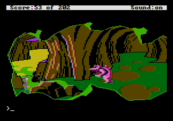 Space Quest: Chapter I - The Sarien Encounter Apple II Screenshot: Orat hiding in a cave!