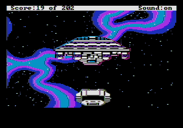 Space Quest: Chapter I - The Sarien Encounter Apple II Screenshot: Escaping an explosive death!