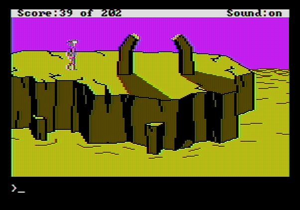 Space Quest: Chapter I - The Sarien Encounter Apple II Screenshot: Hmm, these rocks look suspicious...