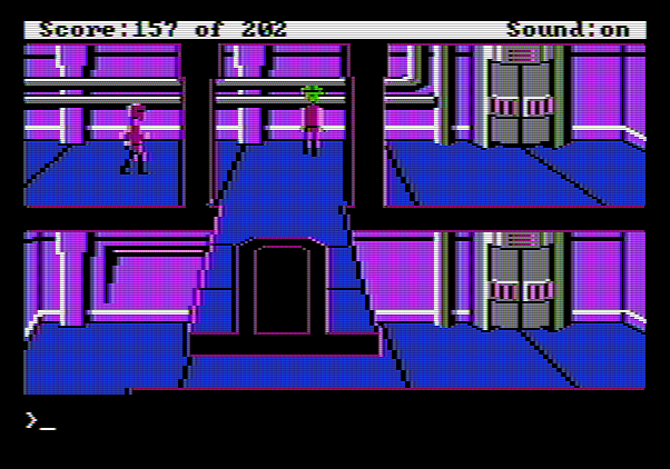 Space Quest: Chapter I - The Sarien Encounter Apple II Screenshot: There are a number of hallways to explore here...