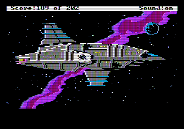 Space Quest: Chapter I - The Sarien Encounter Apple II Screenshot: The Delataur explodes!
