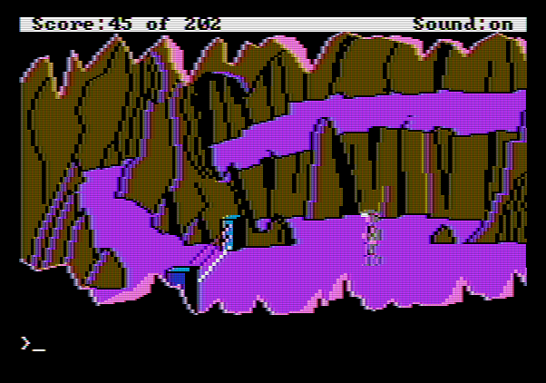 Space Quest: Chapter I - The Sarien Encounter Apple II Screenshot: I'll need to find a way past those laser beams...