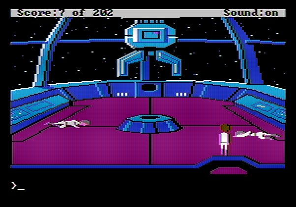 Space Quest: Chapter I - The Sarien Encounter Apple II Screenshot: I need to get out of here before I end up like these guys...
