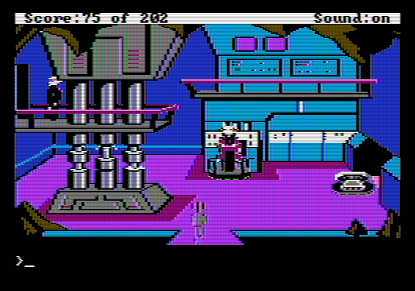 Space Quest: Chapter I - The Sarien Encounter Apple II Screenshot: Acquired some transportation.