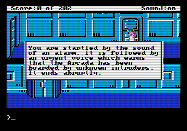 Space Quest: Chapter I - The Sarien Encounter Apple II Screenshot: Game start.