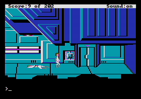 Space Quest: Chapter I - The Sarien Encounter Apple II Screenshot: Another door; let's see where this goes!
