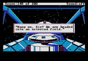 Space Quest: Chapter I - The Sarien Encounter for Apple II - An asteroid field! Luckily, this section is computer controlled and not an action sequence.