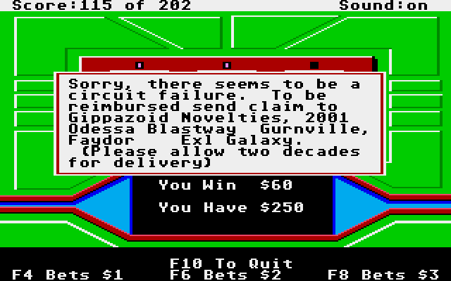 Space Quest: Chapter I - The Sarien Encounter Atari ST Screenshot: Now I broke the slot machine...oops.