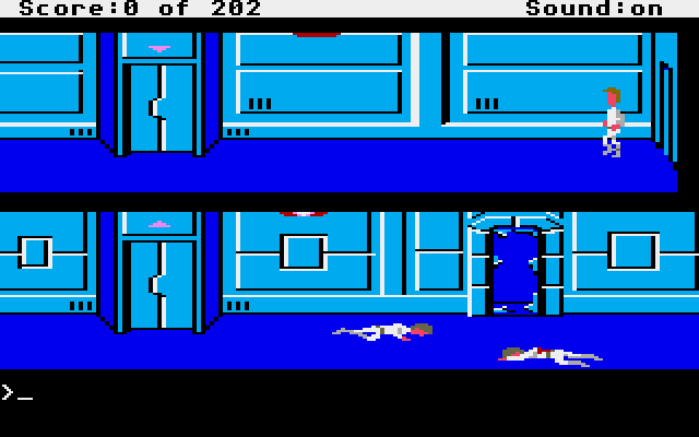 Space Quest: Chapter I - The Sarien Encounter Atari ST Screenshot: Exploring the ship; try not to end up dead!