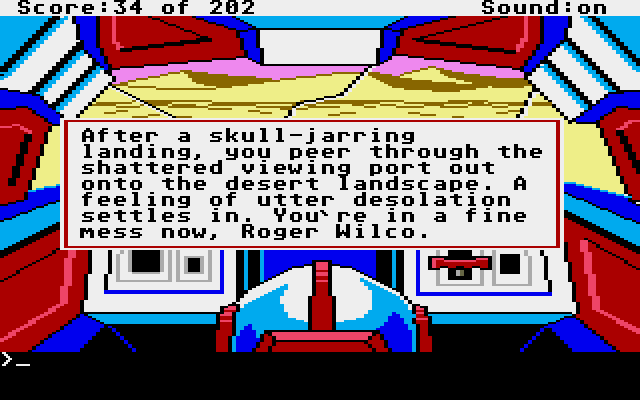 Space Quest: Chapter I - The Sarien Encounter Atari ST Screenshot: A crash landing...